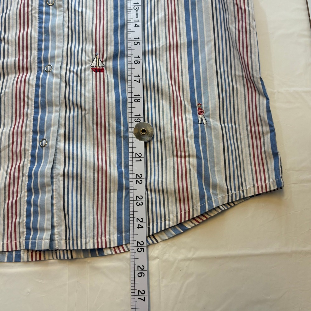 Alfred Dunner Women 12P Nautical Sailboat Striped Roll Tab Sleeve Shirt Blue - Picture 9 of 14
